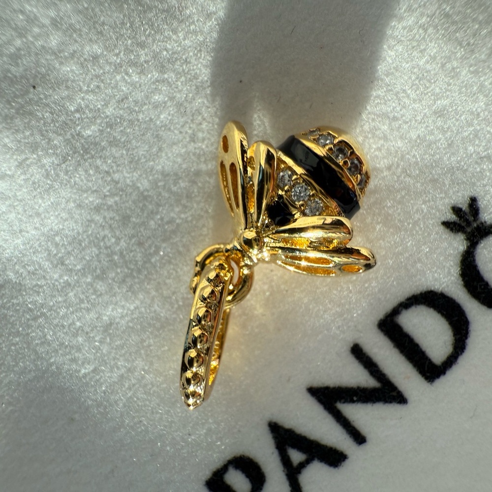 Adorable Pandora Gold and Black Bee Charm